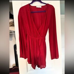 American Threads Red Long Sleeve Romper